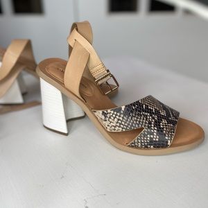 Gianni Bini Marilane Leopard Print White Chunky Heel Ankle Strap